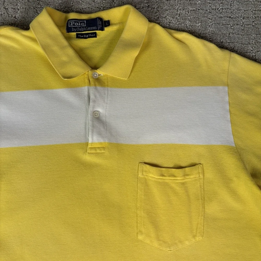 Vintage 90s Ralph Lauren Polo Yellow stripped The Big Shirt size large 100% Cott